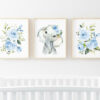 Blue Flowers Elephant Nursery Prints, Jungle Animals, Nursery Wall Art, Boy Nursery Decor, Printable File, SH11