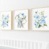 Blue Flowers Elephant Nursery Prints, Jungle Animals, Nursery Wall Art, Boy Nursery Decor, Printable File, SH11