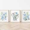 Blue Flowers Elephant Nursery Prints, Jungle Animals, Nursery Wall Art, Boy Nursery Decor, Printable File, SH11