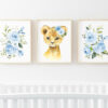 Blue Flowers Lion Nursery Prints, Jungle Animals, Nursery Wall Art, Boy Nursery Decor, Printable File, SH11