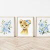 Blue Flowers Lion Nursery Prints, Jungle Animals, Nursery Wall Art, Boy Nursery Decor, Printable File, SH11