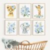 Blue Flowers Jungle Animals Nursery Prints, Nursery Wall Art, Boy Nursery Decor, Printable File, SH11 Blue Flowers Jungle Animals Nursery Prints, Nursery Wall Art, Boy Nursery Decor, Printable File, SH11