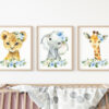 Blue Flowers Jungle Animals Nursery Prints, Nursery Wall Art, Boy Nursery Decor, Printable File, SH11