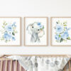 Blue Flowers Elephant Nursery Prints, Jungle Animals, Nursery Wall Art, Boy Nursery Decor, Printable File, SH11