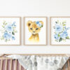 Blue Flowers Lion Nursery Prints, Jungle Animals, Nursery Wall Art, Boy Nursery Decor, Printable File, SH11