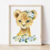 Blue Flowers Jungle Animals Nursery Prints, Nursery Wall Art, Boy Nursery Decor, Printable File, SH11