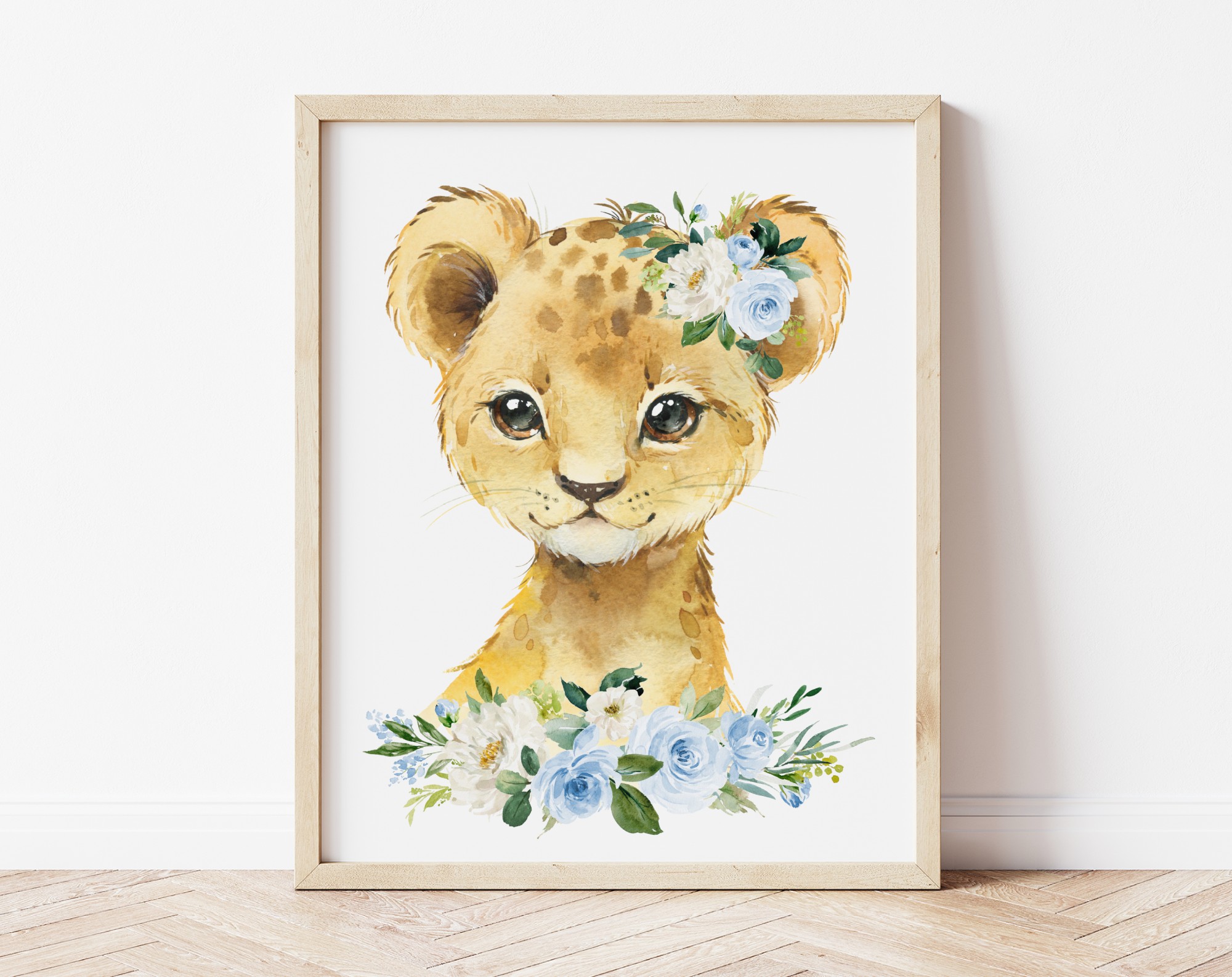 Blue Flowers Jungle Animals Nursery Prints, Nursery Wall Art, Boy Nursery Decor, Printable File, SH11