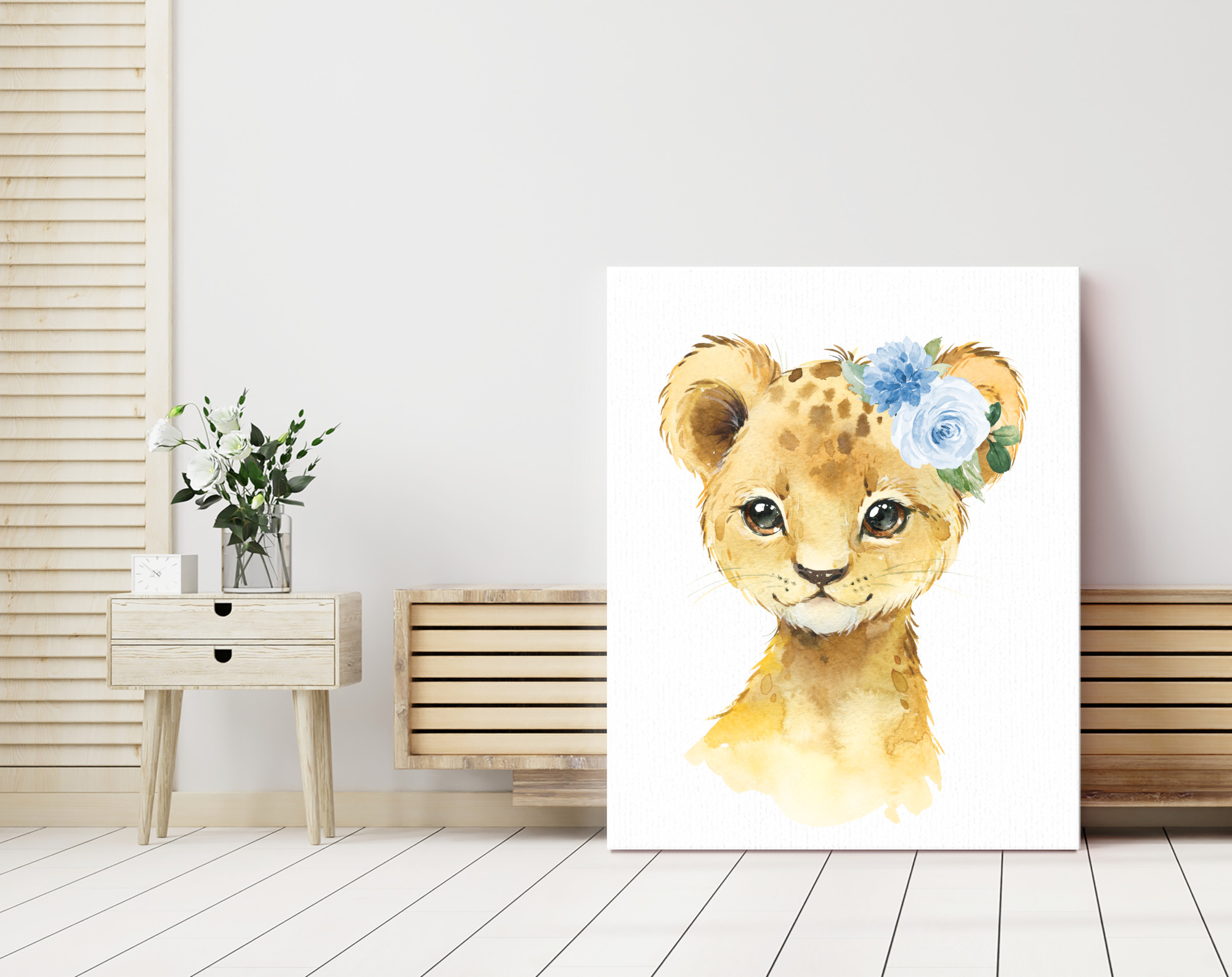 Blue Flowers Lion Nursery Prints, Jungle Animals, Nursery Wall Art, Boy Nursery Decor, Printable File, SH11