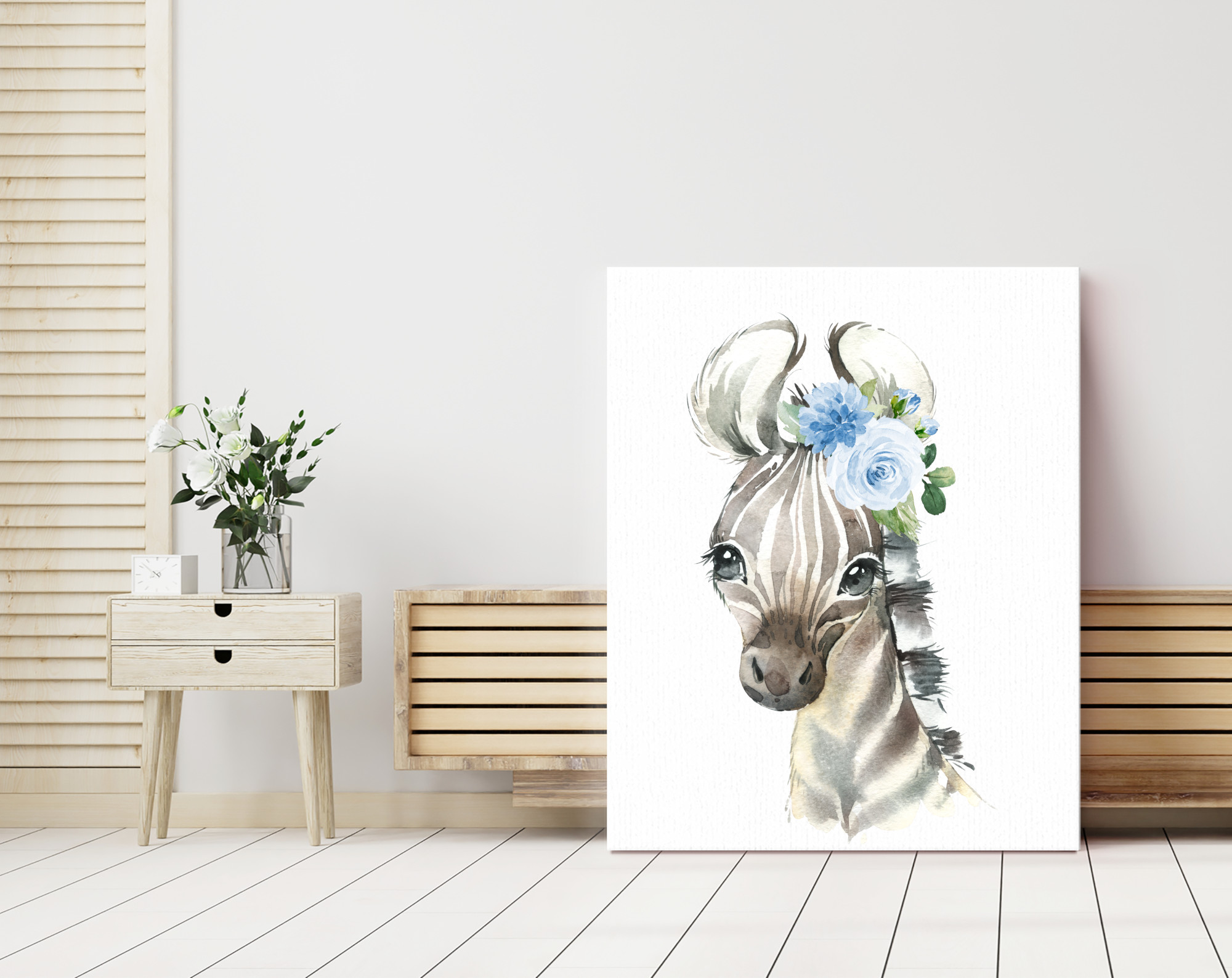 Blue Flowers Zebra Nursery Prints, Jungle Animals, Nursery Wall Art, Boy Nursery Decor, Printable File, SH11