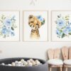 Blue Flowers Cheetah Nursery Prints, Jungle Animals, Nursery Wall Art, Boy Nursery Decor, Printable File, SH11
