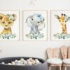 Blue Flowers Jungle Animals Nursery Prints, Nursery Wall Art, Boy Nursery Decor, Printable File, SH11