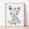 Blue Flowers Jungle Animals Nursery Prints, Nursery Wall Art, Boy Nursery Decor, Printable File, SH11
