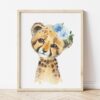 Blue Flowers Cheetah Nursery Prints, Jungle Animals, Nursery Wall Art, Boy Nursery Decor, Printable File, SH11