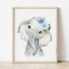 Blue Flowers Elephant Nursery Prints, Jungle Animals, Nursery Wall Art, Boy Nursery Decor, Printable File, SH11