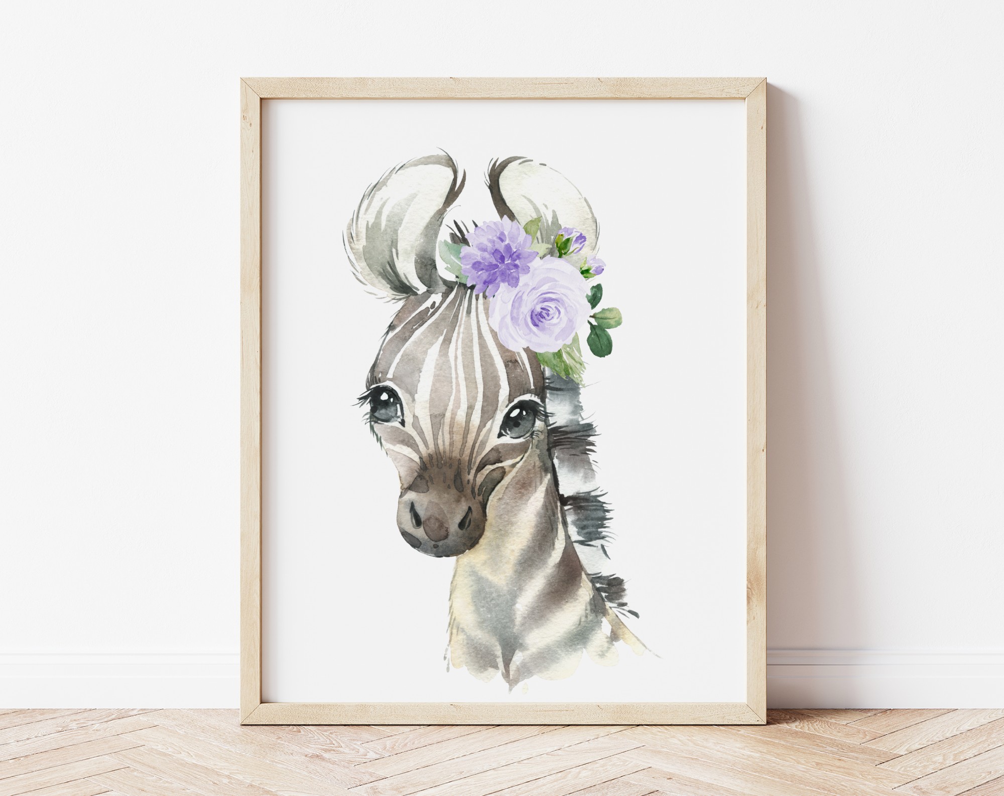 Purple Flowers Zebra Nursery Prints, Jungle Animals, Nursery Wall Art, Gender Neutral Nursery, Printable File, SH11
