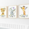 Purple Flowers Jungle Animals Nursery Prints, Nursery Wall Art, Gender Neutral Nursery, Printable File, SH11