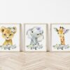 Purple Flowers Jungle Animals Nursery Prints, Nursery Wall Art, Gender Neutral Nursery, Printable File, SH11