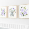 Purple Flowers Elephant Nursery Prints, Jungle Animals, Nursery Wall Art, Gender Neutral Nursery, Printable File, SH11 Purple Flowers Elephant Nursery Prints, Jungle Animals, Nursery Wall Art, Gender Neutral Nursery, Printable File, SH11