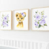 Purple Flowers Lion Nursery Prints, Jungle Animals, Nursery Wall Art, Gender Neutral Nursery, Printable File, SH11