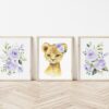 Purple Flowers Lion Nursery Prints, Jungle Animals, Nursery Wall Art, Gender Neutral Nursery, Printable File, SH11
