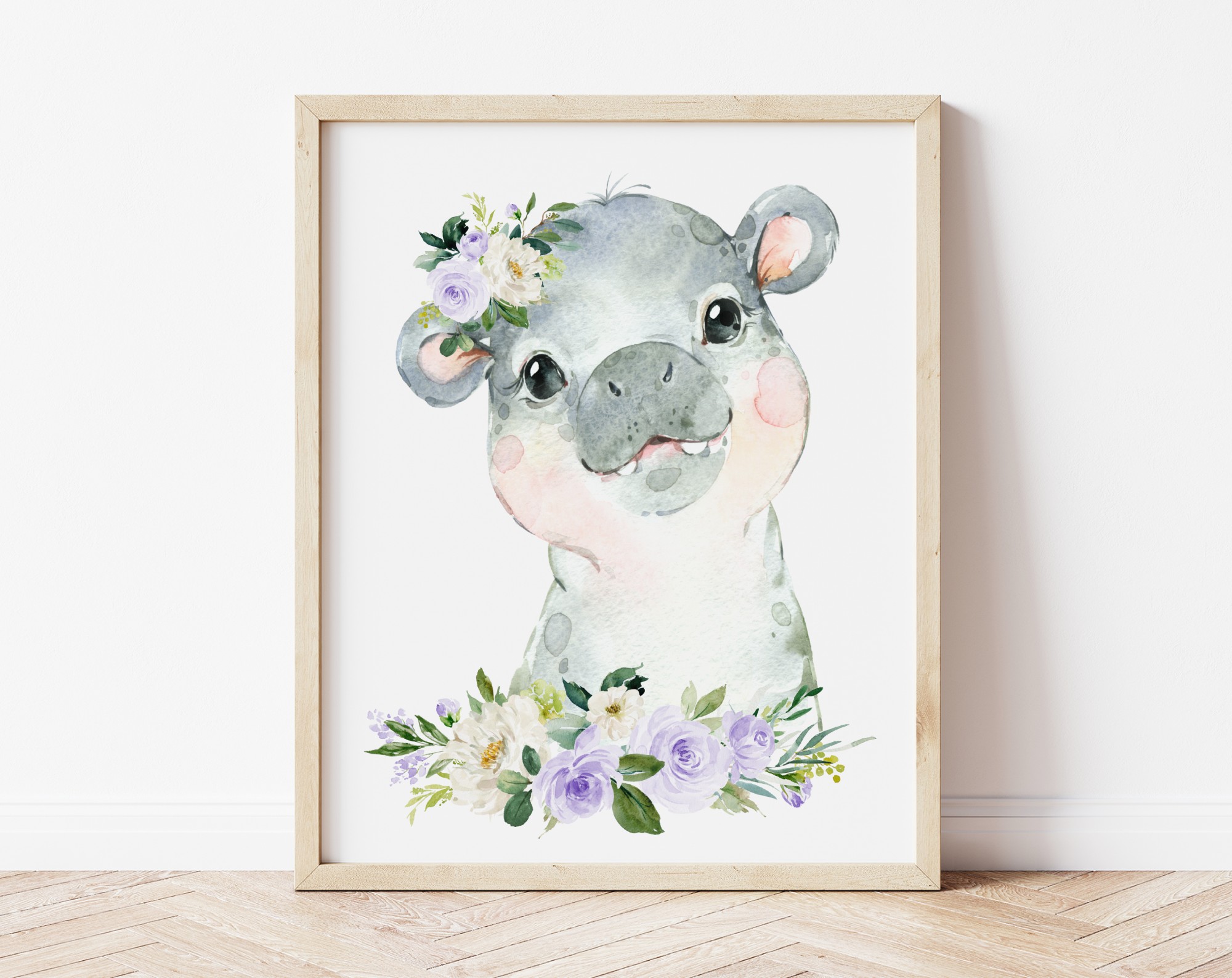 Purple Flowers Jungle Animals Nursery Prints, Nursery Wall Art, Gender Neutral Nursery, Printable File, SH11