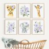Purple Flowers Jungle Animals Nursery Prints, Nursery Wall Art, Gender Neutral Nursery, Printable File, SH11 Purple Flowers Jungle Animals Nursery Prints, Nursery Wall Art, Gender Neutral Nursery, Printable File, SH11