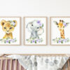 Purple Flowers Jungle Animals Nursery Prints, Nursery Wall Art, Gender Neutral Nursery, Printable File, SH11
