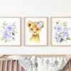 Purple Flowers Lion Nursery Prints, Jungle Animals, Nursery Wall Art, Gender Neutral Nursery, Printable File, SH11