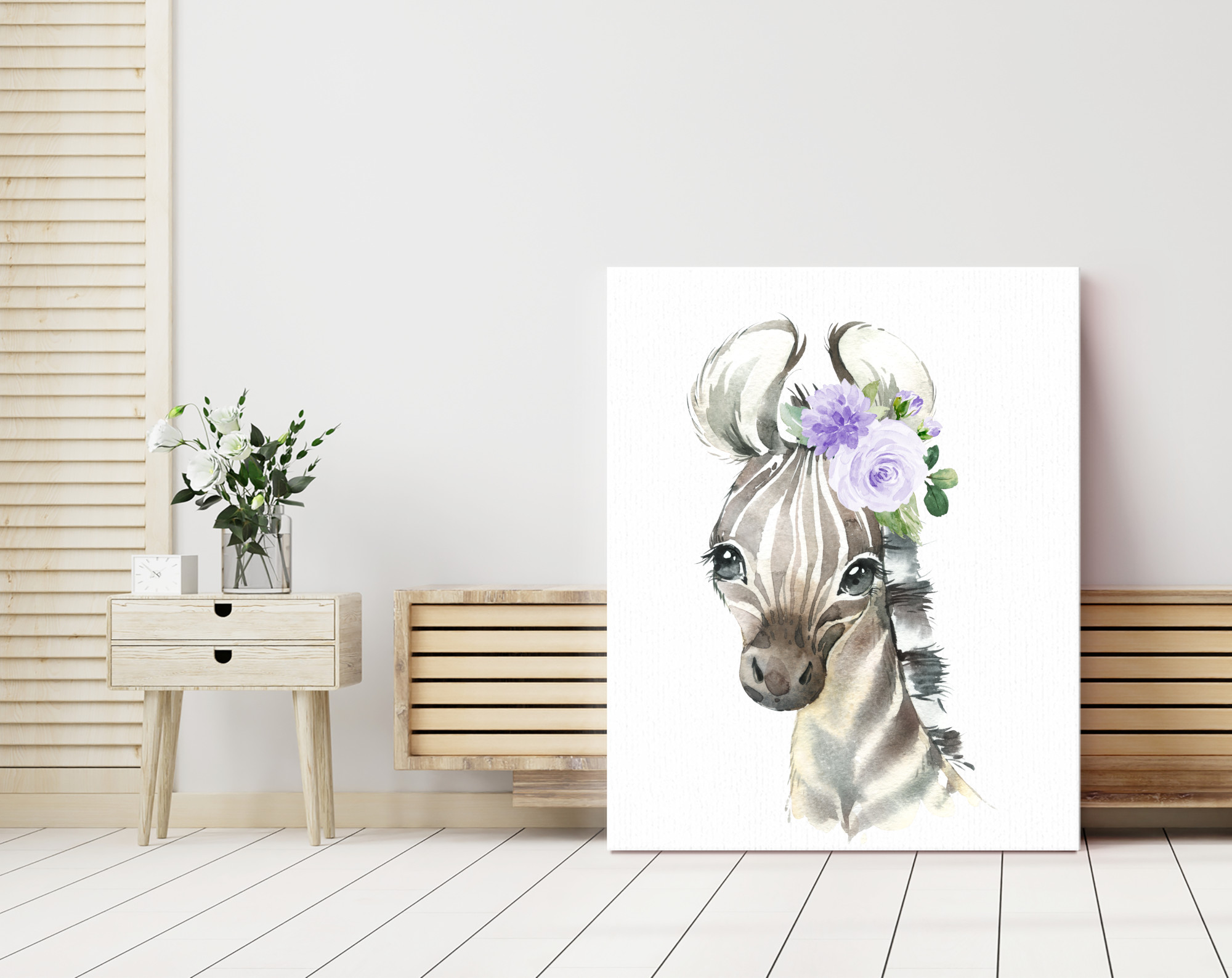 Purple Flowers Zebra Nursery Prints, Jungle Animals, Nursery Wall Art, Gender Neutral Nursery, Printable File, SH11