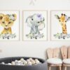 Purple Flowers Jungle Animals Nursery Prints, Nursery Wall Art, Gender Neutral Nursery, Printable File, SH11