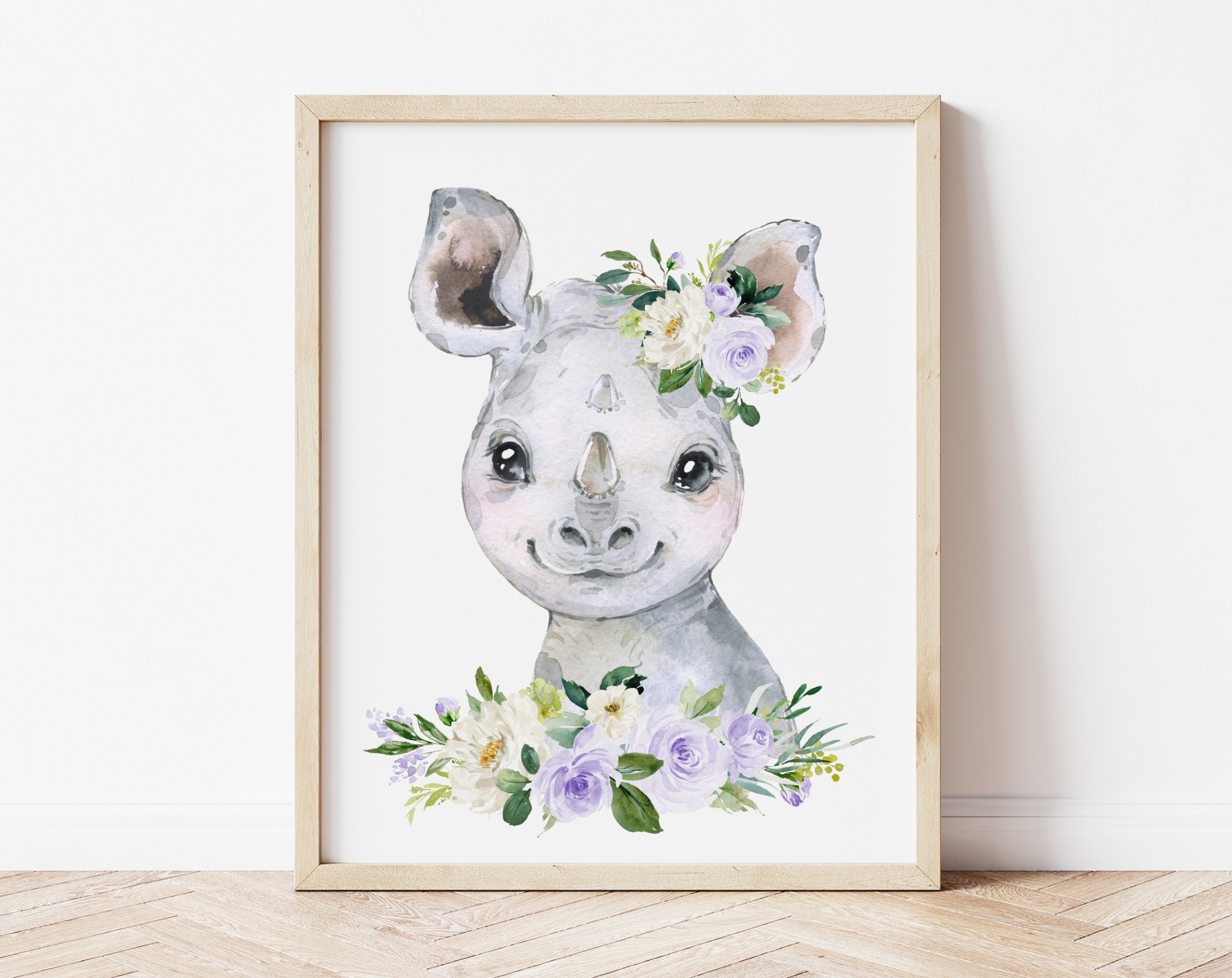 Purple Flowers Jungle Animals Nursery Prints, Nursery Wall Art, Gender Neutral Nursery, Printable File, SH11
