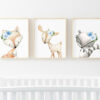 Blue Flowers Boho Woodland Animals Nursery Prints, Nursery Wall Art, Boy Nursery Decor, Printable File, SH12