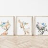 Blue Flowers Boho Woodland Animals Nursery Prints, Nursery Wall Art, Boy Nursery Decor, Printable File, SH12