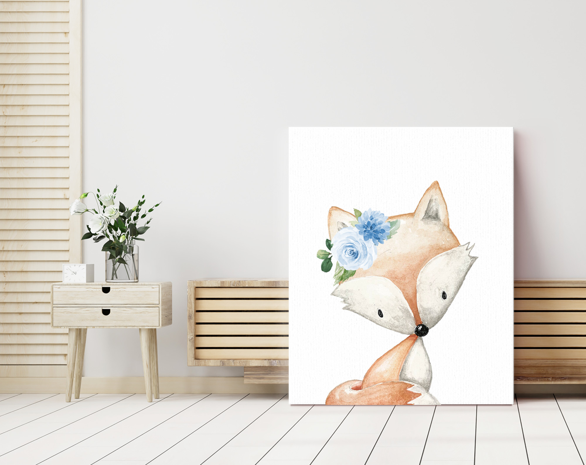 Blue Flowers Boho Woodland Animals Nursery Prints, Nursery Wall Art, Boy Nursery Decor, Printable File, SH12