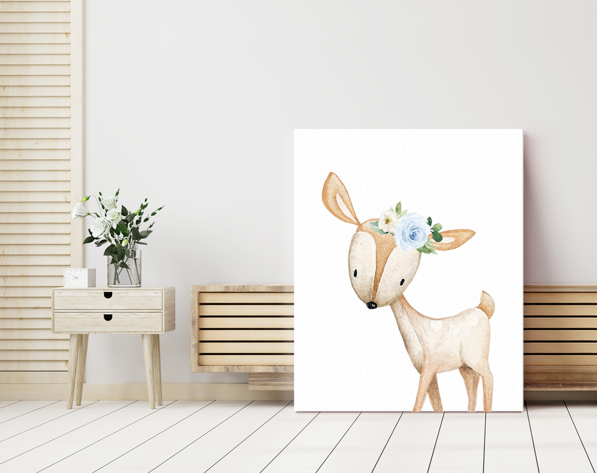 Blue Flowers Boho Woodland Animals Nursery Prints, Nursery Wall Art, Boy Nursery Decor, Printable File, SH12