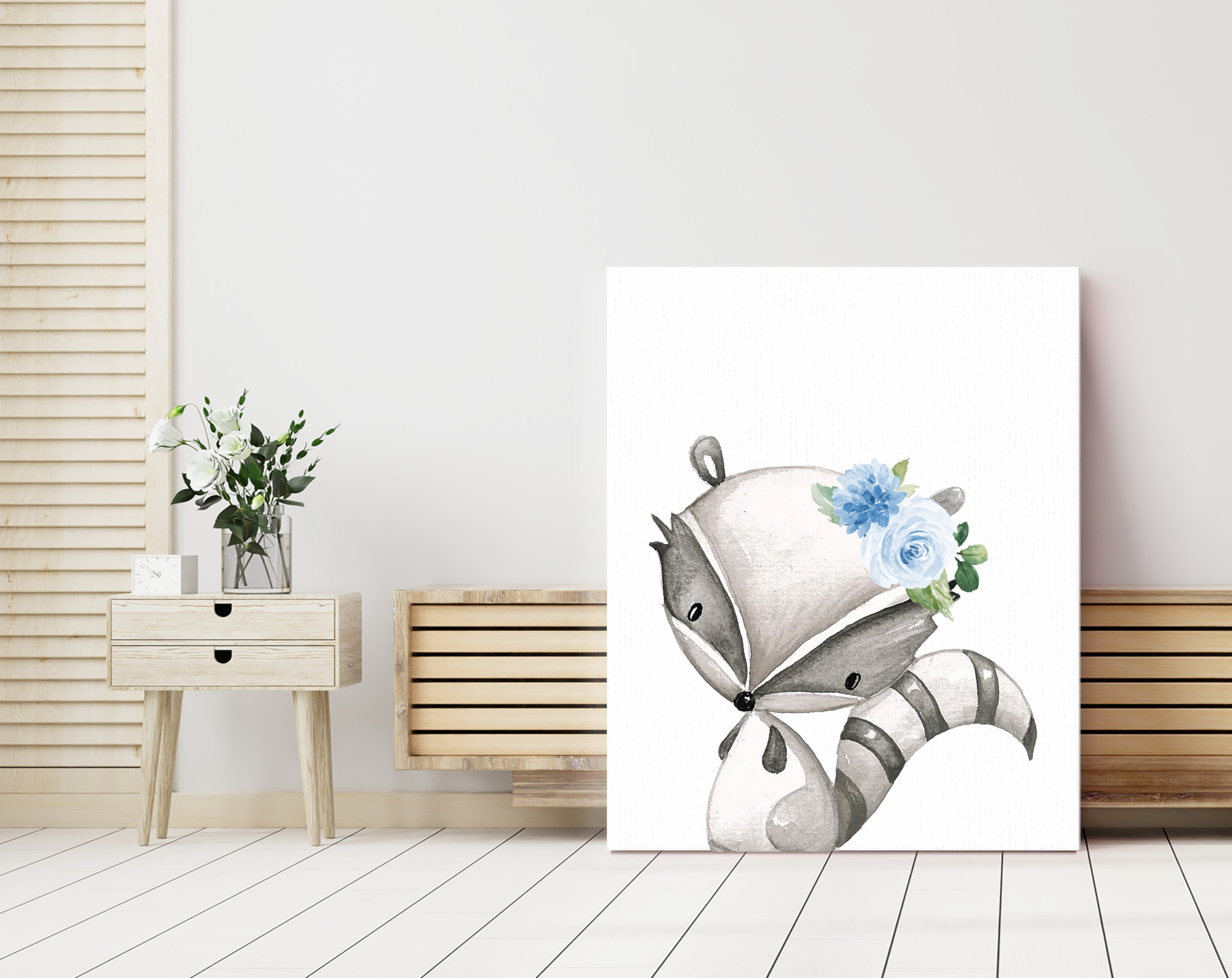 Blue Flowers Boho Woodland Animals Nursery Prints, Nursery Wall Art, Boy Nursery Decor, Printable File, SH12