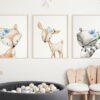 Blue Flowers Boho Woodland Animals Nursery Prints, Nursery Wall Art, Boy Nursery Decor, Printable File, SH12