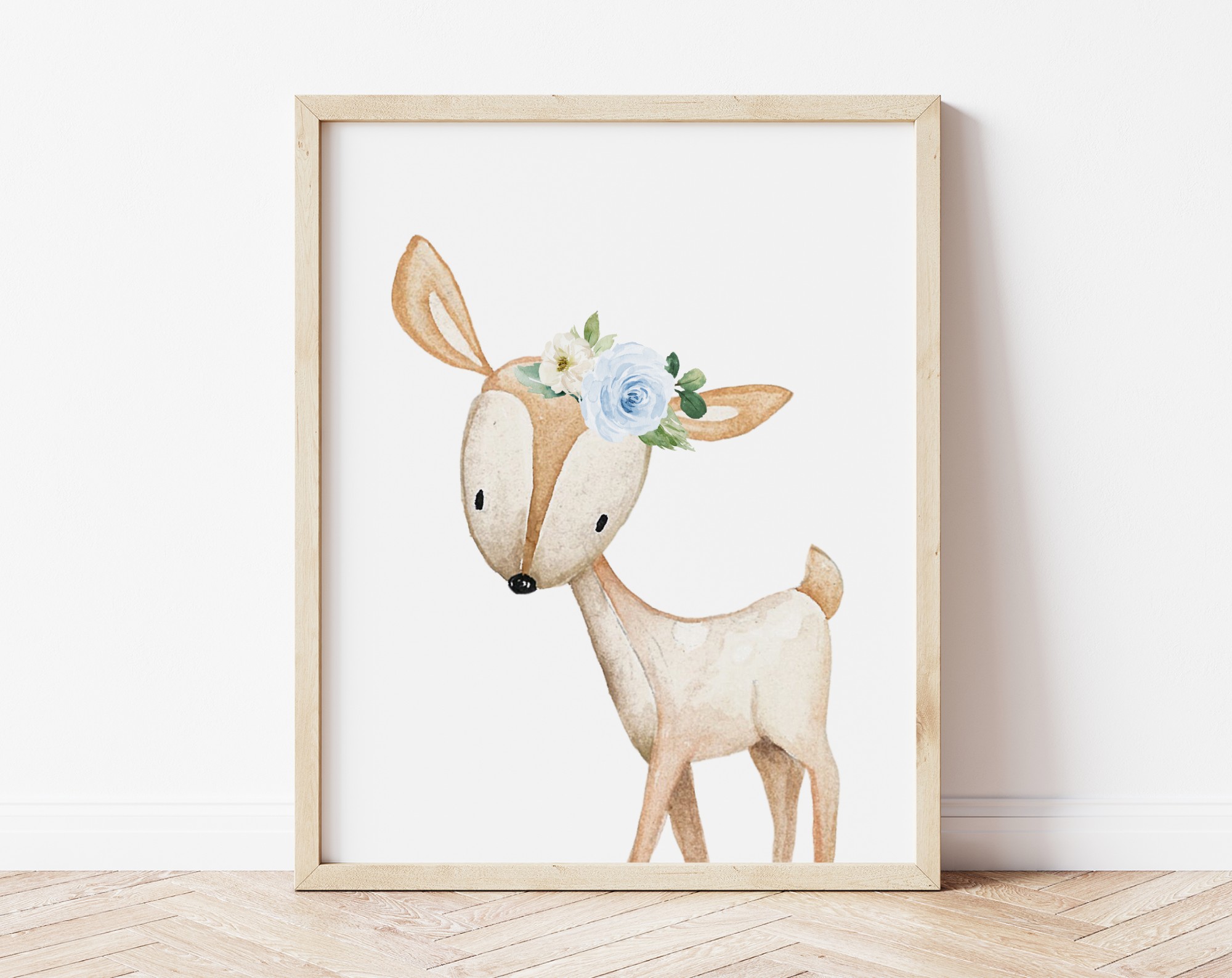 Blue Flowers Boho Woodland Animals Nursery Prints, Nursery Wall Art, Boy Nursery Decor, Printable File, SH12