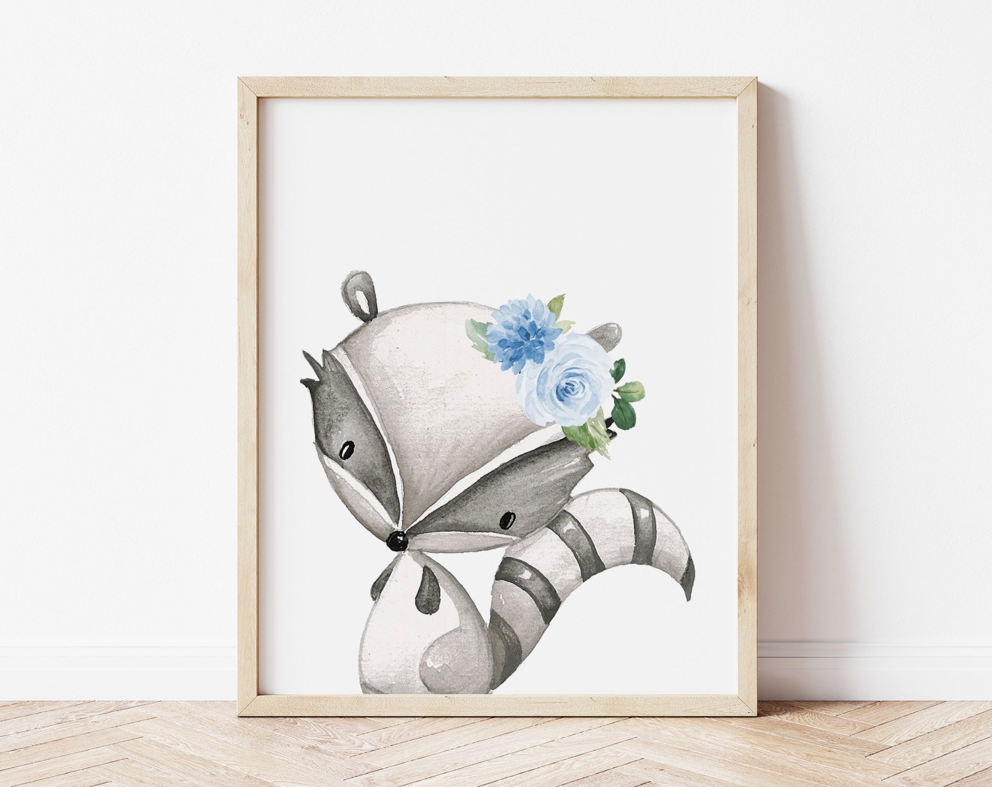 Blue Flowers Boho Woodland Animals Nursery Prints, Nursery Wall Art, Boy Nursery Decor, Printable File, SH12