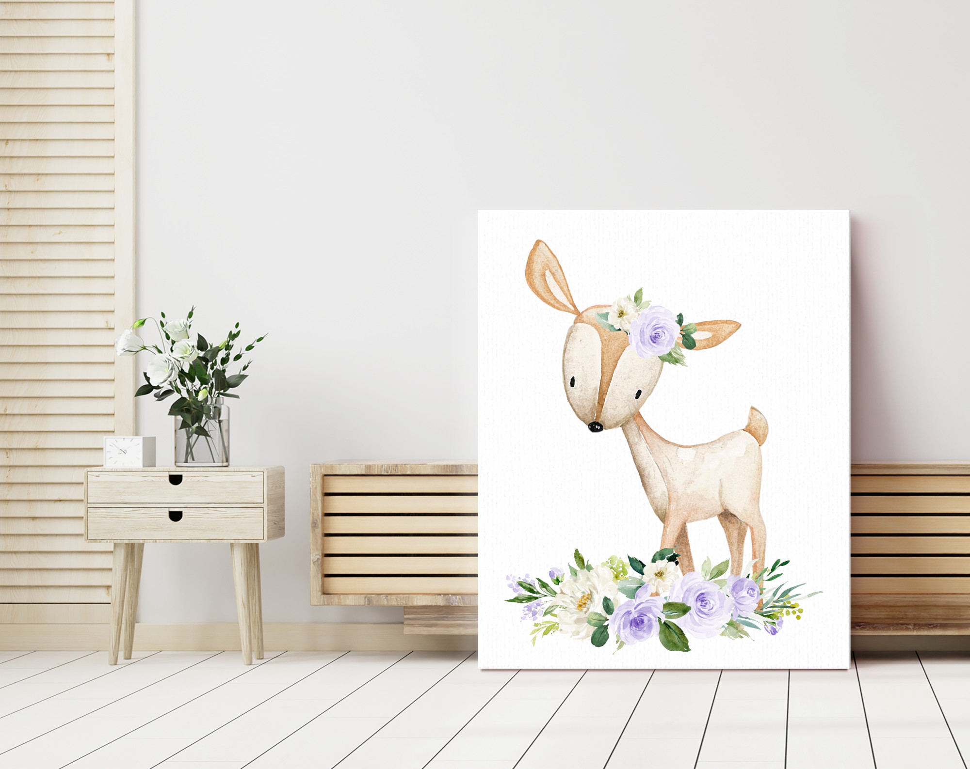 Purple Flowers Boho Woodland Animals Nursery Wall Art, Nursery Prints, Gender Neutral Nursery, Printable File, SH12