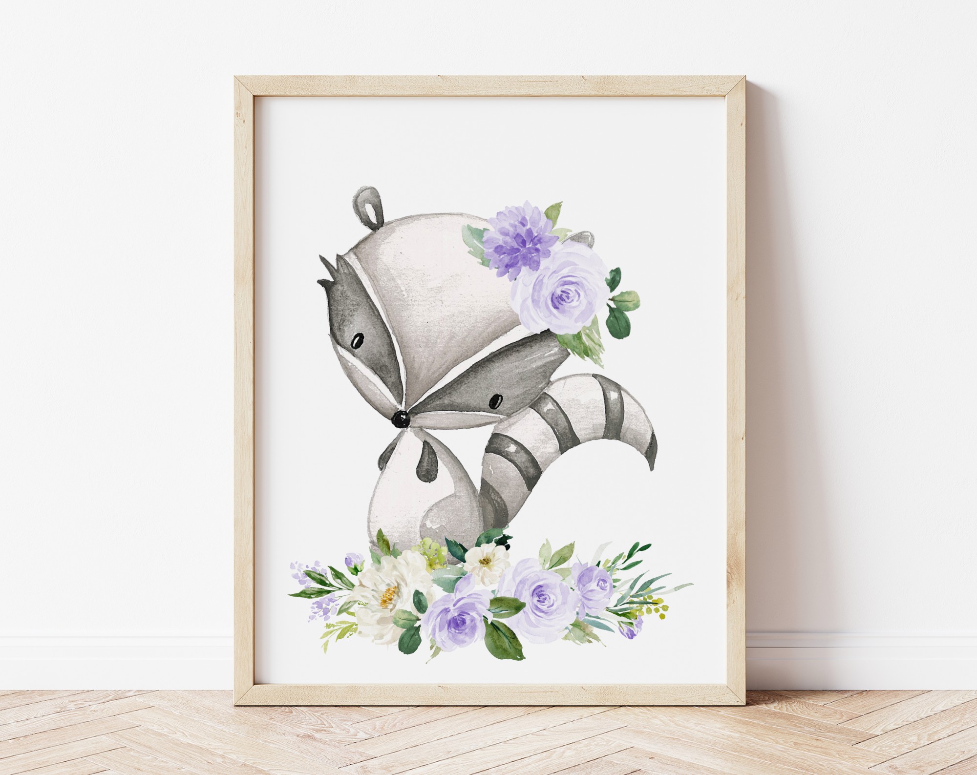 Purple Flowers Boho Woodland Animals Nursery Wall Art, Nursery Prints, Gender Neutral Nursery, Printable File, SH12