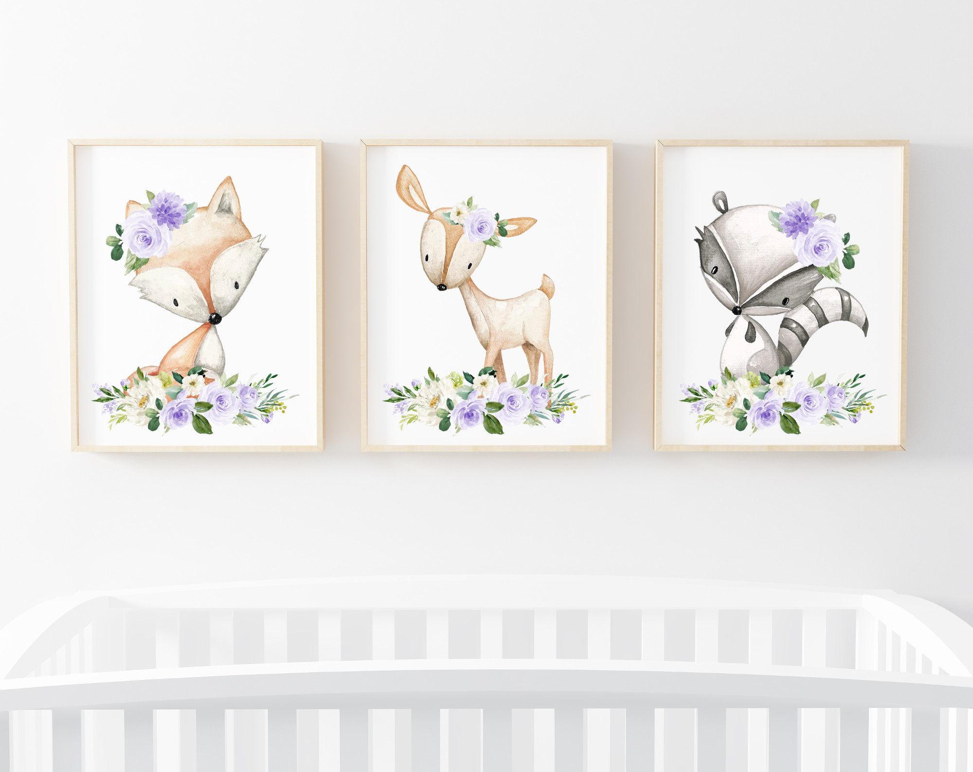 Purple Flowers Boho Woodland Animals Nursery Wall Art, Nursery Prints, Gender Neutral Nursery, Printable File, SH12