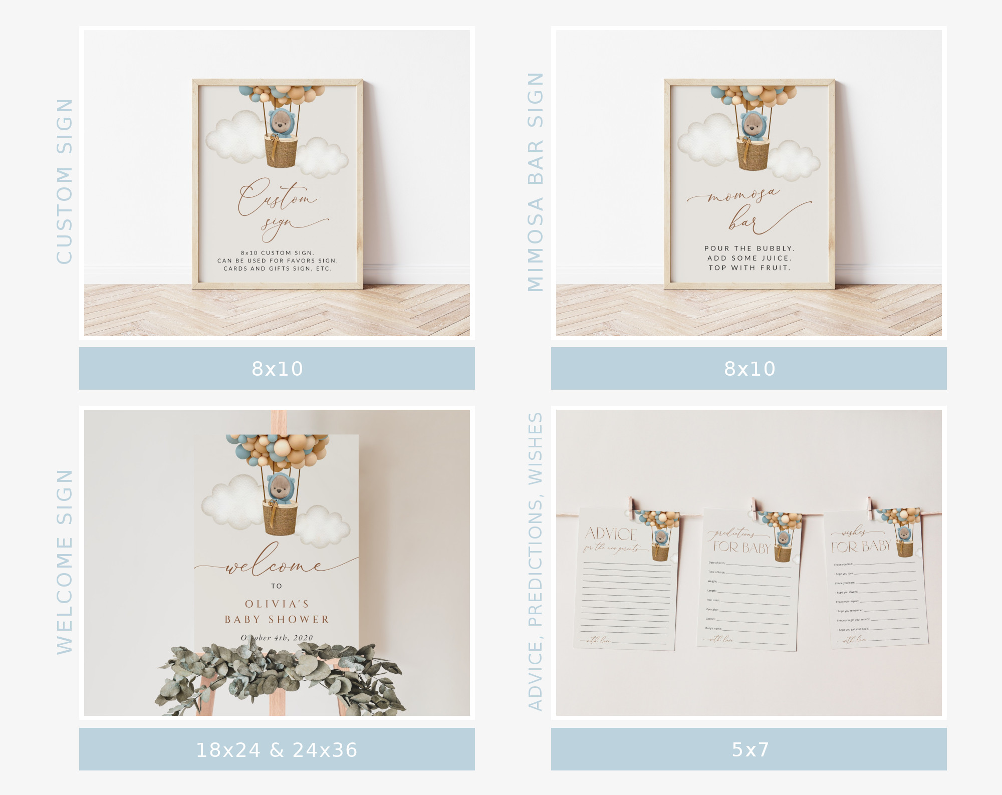 Bear and Blue Balloons Baby Shower Bundle, Boy Baby Shower, Printable File, Edit Yourself, SH17 Bear and Blue Balloons Baby Shower Bundle, Boy Baby Shower, Printable File, Edit Yourself, SH17