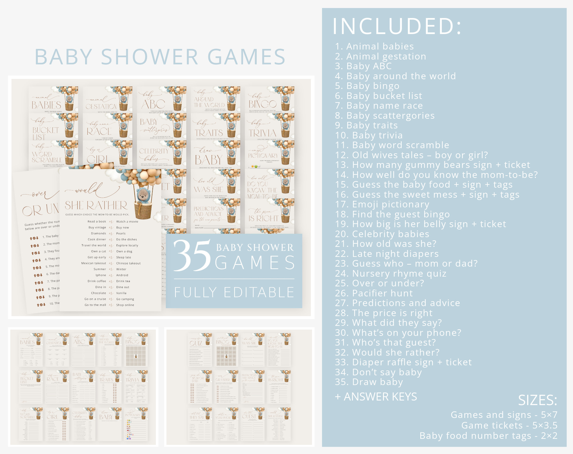 Bear and Blue Balloons Baby Shower Bundle, Boy Baby Shower, Printable File, Edit Yourself, SH17 Bear and Blue Balloons Baby Shower Bundle, Boy Baby Shower, Printable File, Edit Yourself, SH17