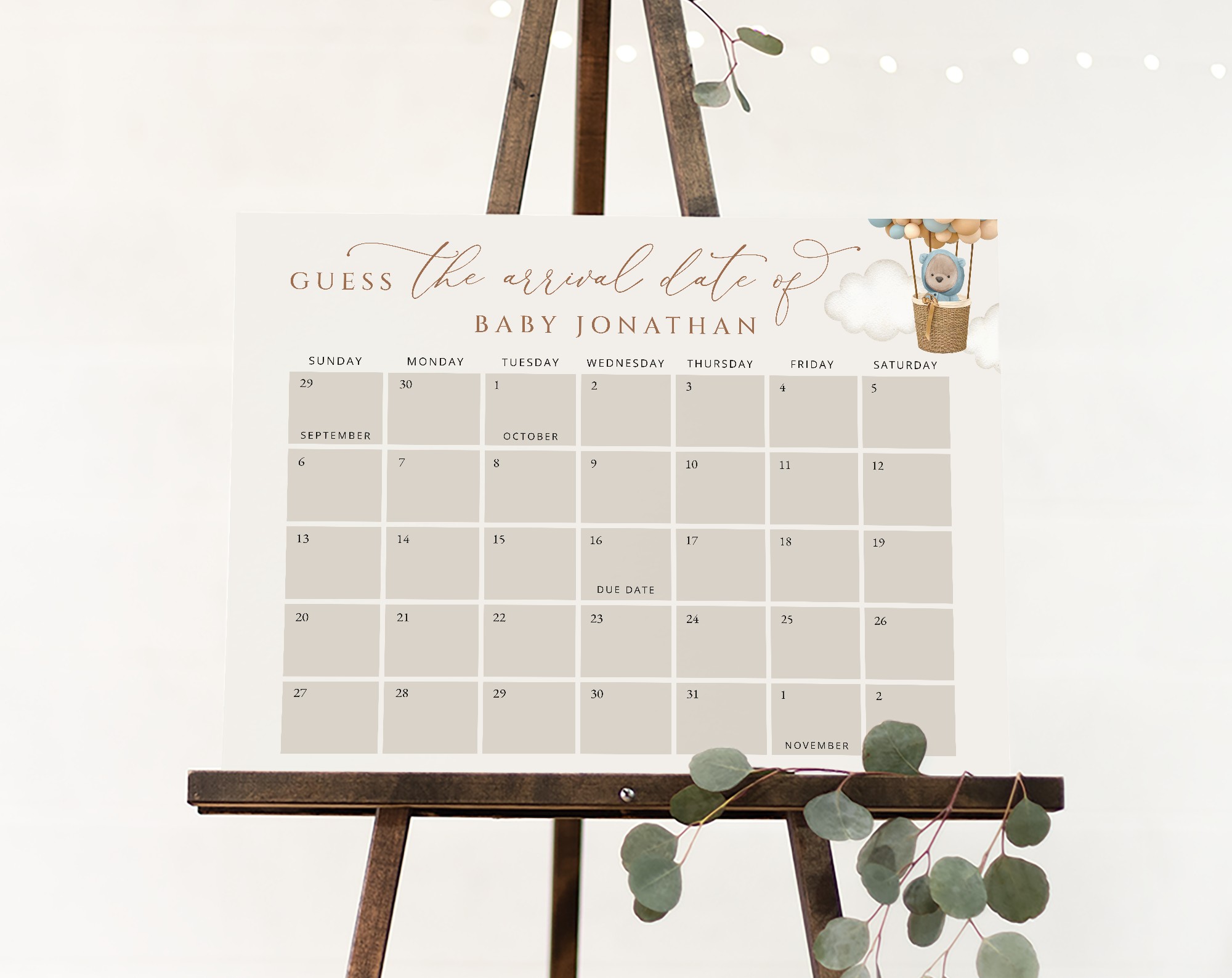 Bear and Blue Balloons Guess the Due Date, Baby Shower Game, Boy Baby Shower, Printable File, Edit Yourself, SH17 Bear and Blue Balloons Guess the Due Date, Baby Shower Game, Boy Baby Shower, Printable File, Edit Yourself, SH17