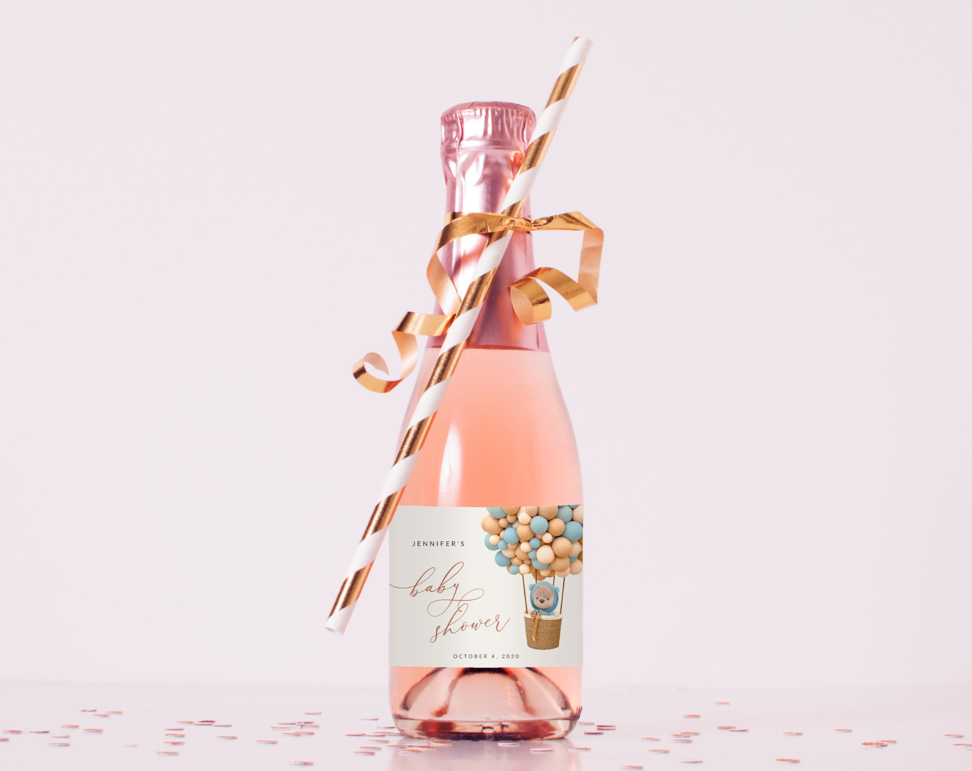 Bear and Blue Balloons Mini Champagne Labels, Baby Shower Decoration, Boy Baby Shower, Printable File, Edit Yourself, SH17