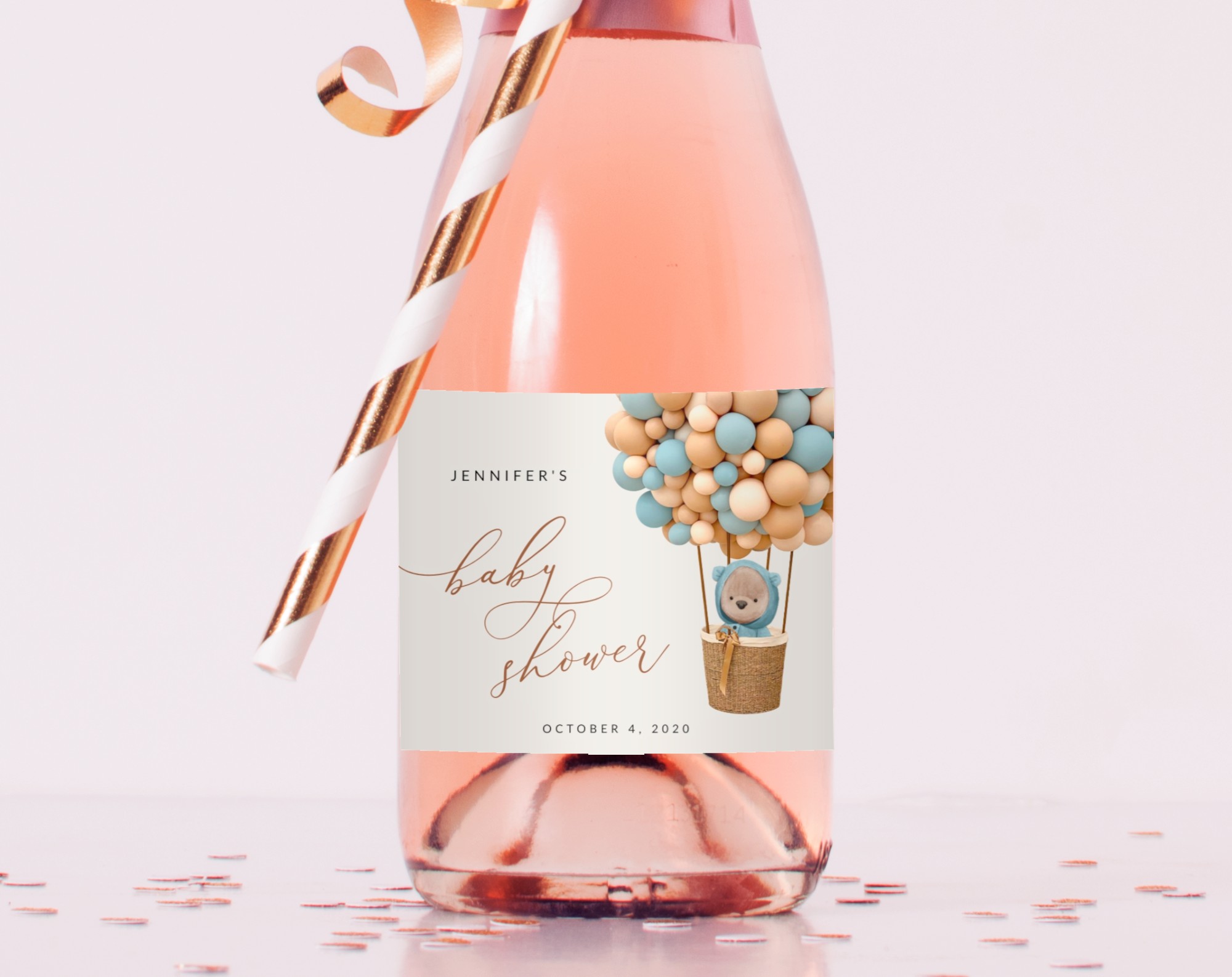 Bear and Blue Balloons Mini Champagne Labels, Baby Shower Decoration, Boy Baby Shower, Printable File, Edit Yourself, SH17