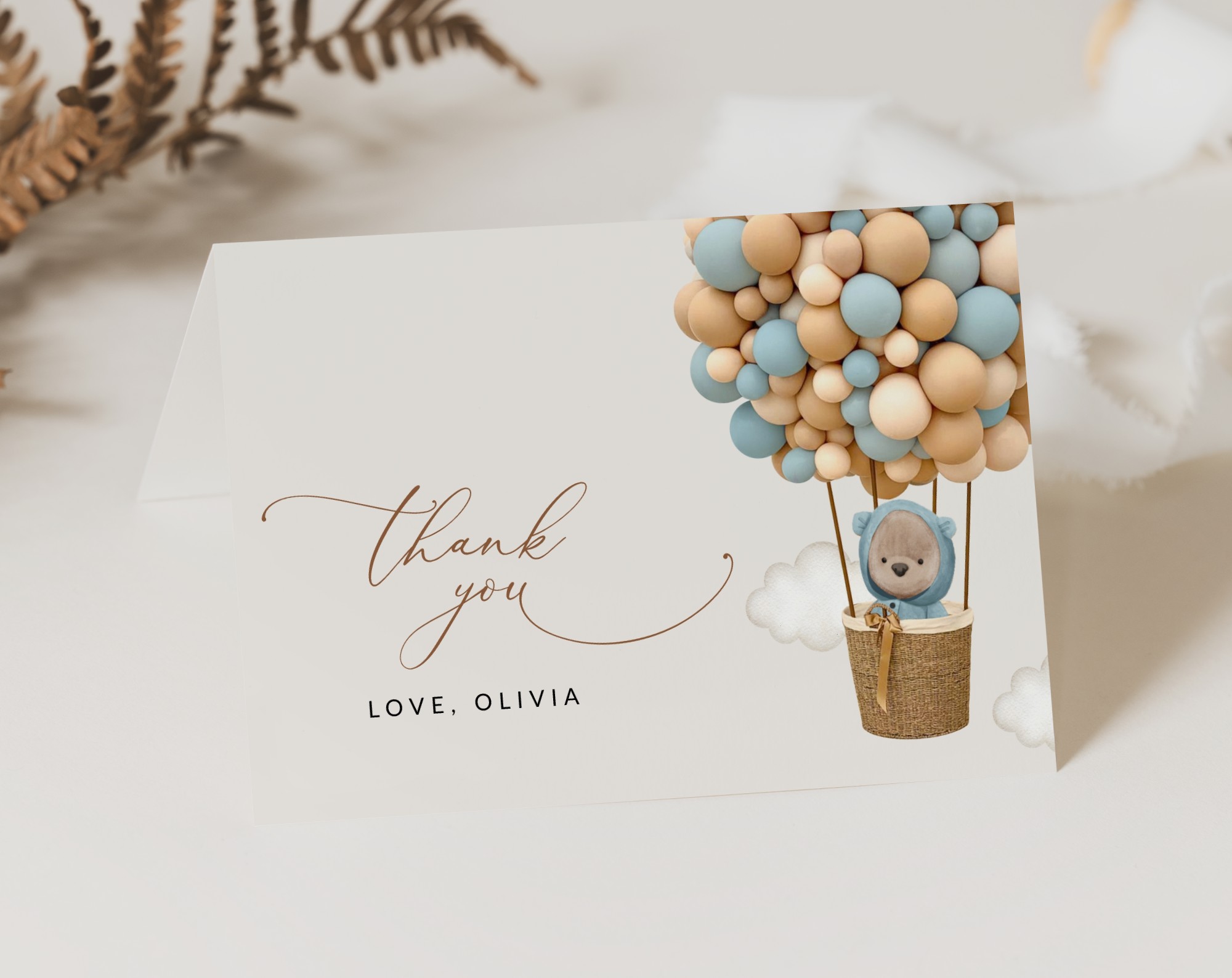 Bear and Blue Balloons Thank You Card, Boy Baby Shower, Printable File, Edit Yourself, SH17 Bear and Blue Balloons Thank You Card, Boy Baby Shower, Printable File, Edit Yourself, SH17