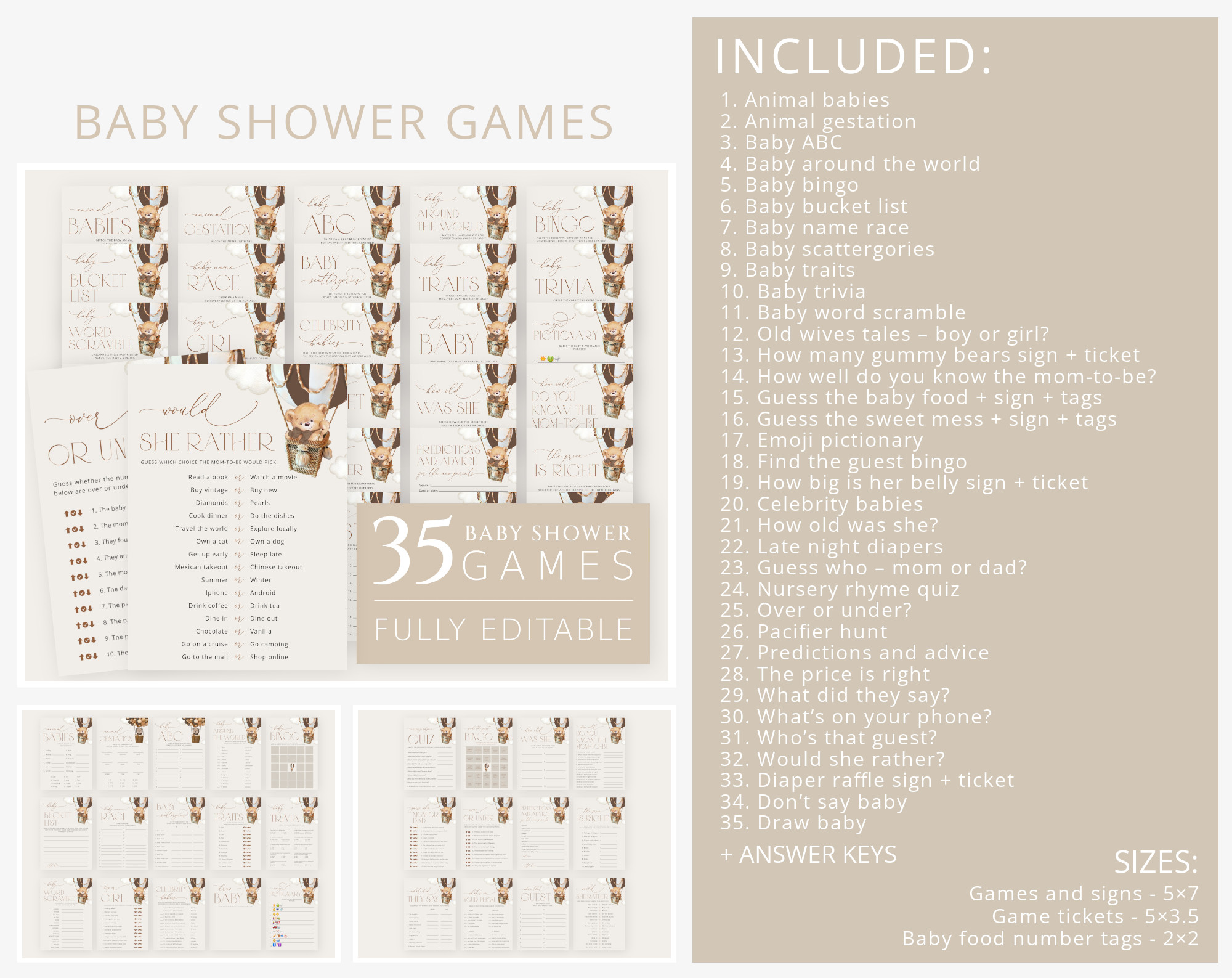 Bear in Brown Balloon Baby Shower Bundle, Gender Neutral Baby Shower, Printable File, Edit Yourself, SH19 Bear in Brown Balloon Baby Shower Bundle, Gender Neutral Baby Shower, Printable File, Edit Yourself, SH19