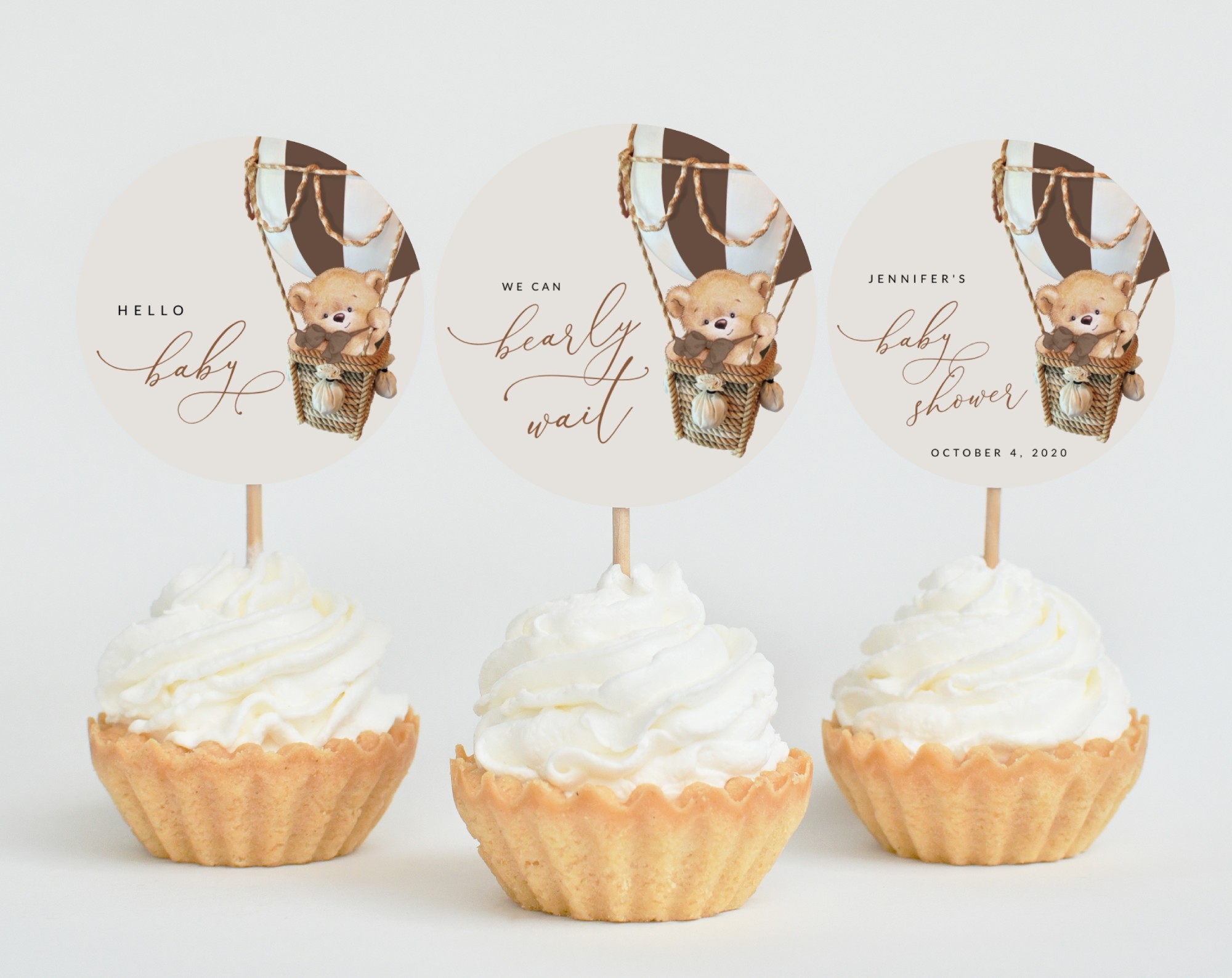 Bear in Brown Balloon Cupcake Toppers, Baby Shower Decoration, Gender Neutral Baby Shower, Printable File, Edit Yourself, SH19 Bear in Brown Balloon Cupcake Toppers, Baby Shower Decoration, Gender Neutral Baby Shower, Printable File, Edit Yourself, SH19